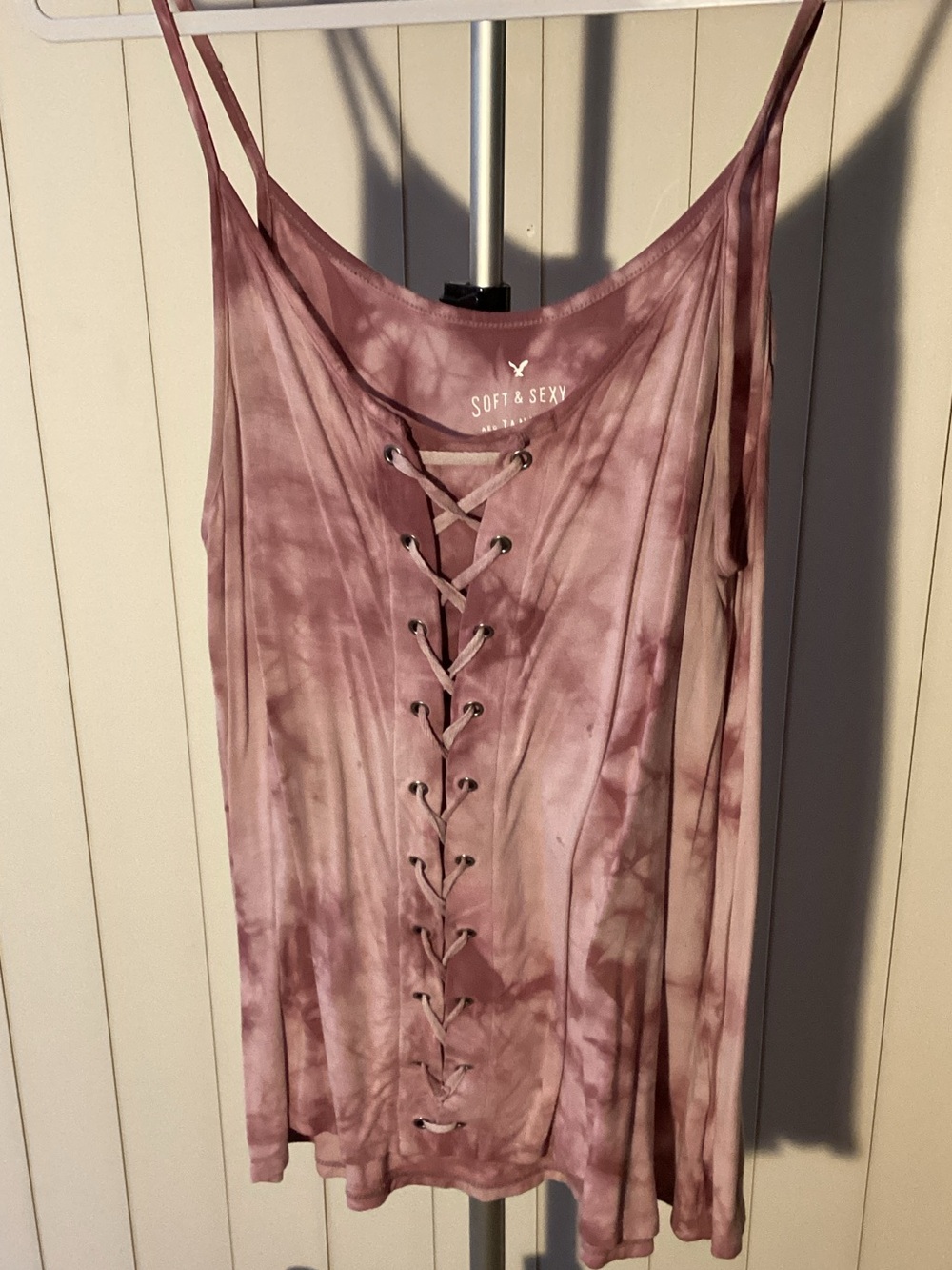 American Eagle Outfitters Mauve Tie-Dye Lace-Up Tank